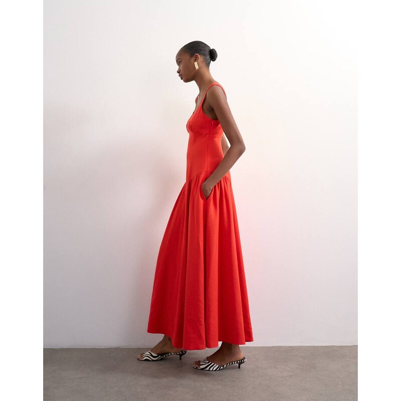 Topshop dropped waist maxi sundress in red