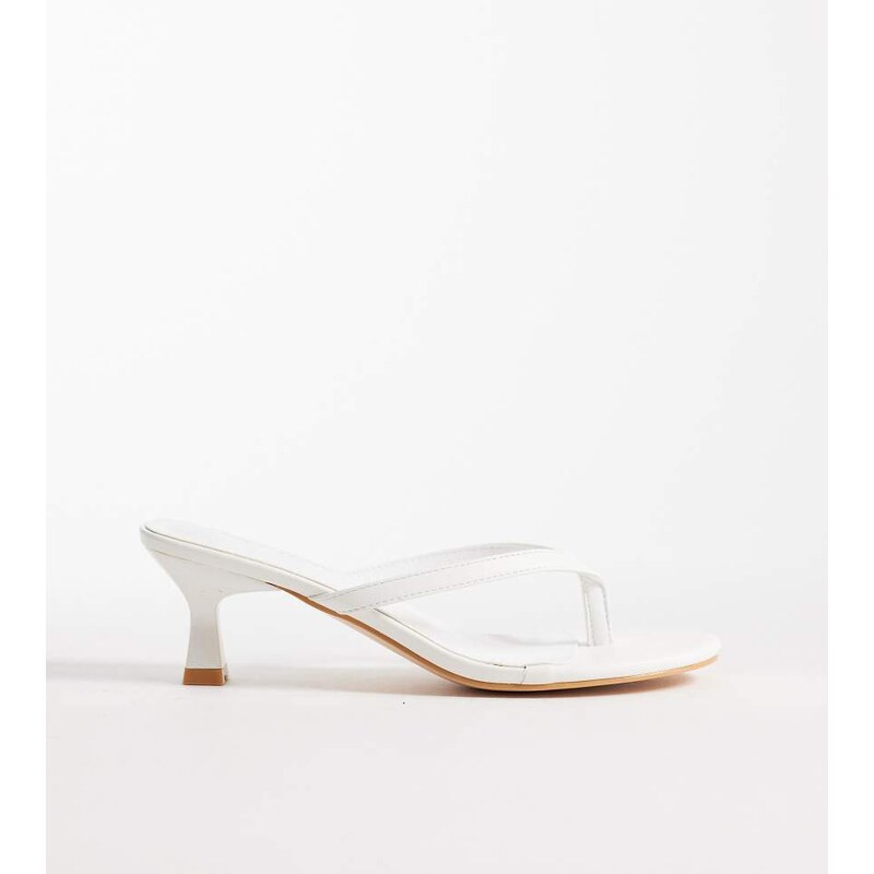 Public Desire Wide Fit Evermore kitten heel toe thong sandals in white 115519898