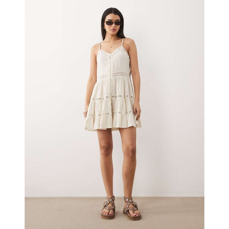 Iisla & Bird button down mini dress in oat-Neutral 114540926