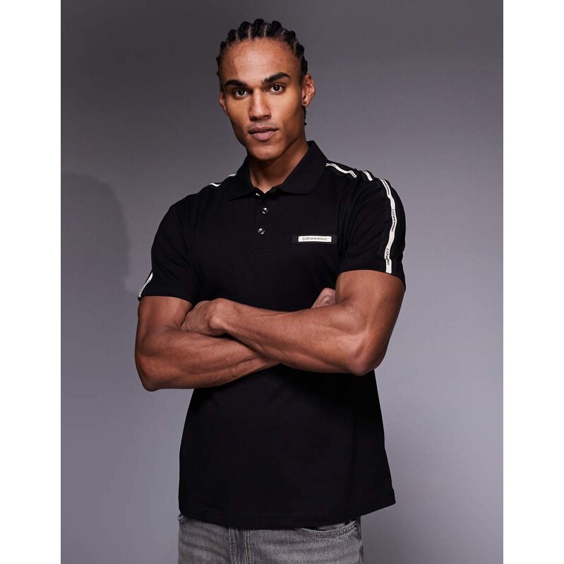 Armani EA7 polo shirt with contrast logo taping in black