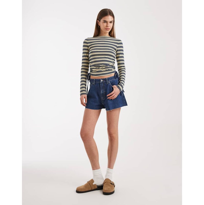 ASOS DESIGN denim a line short in mid blue