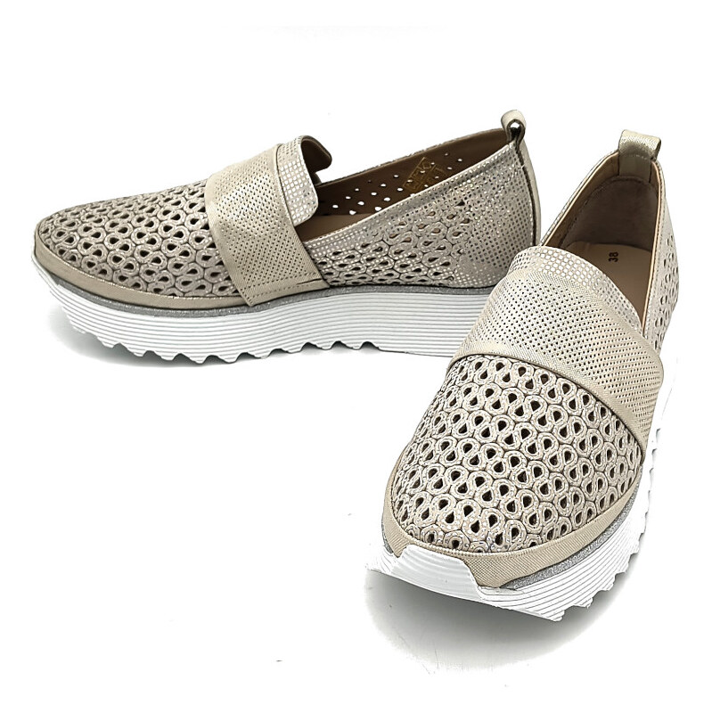 IBERIUS Dámské kožené mokasíny Guero P015-108 148-94 béžová/zlatá 114456373