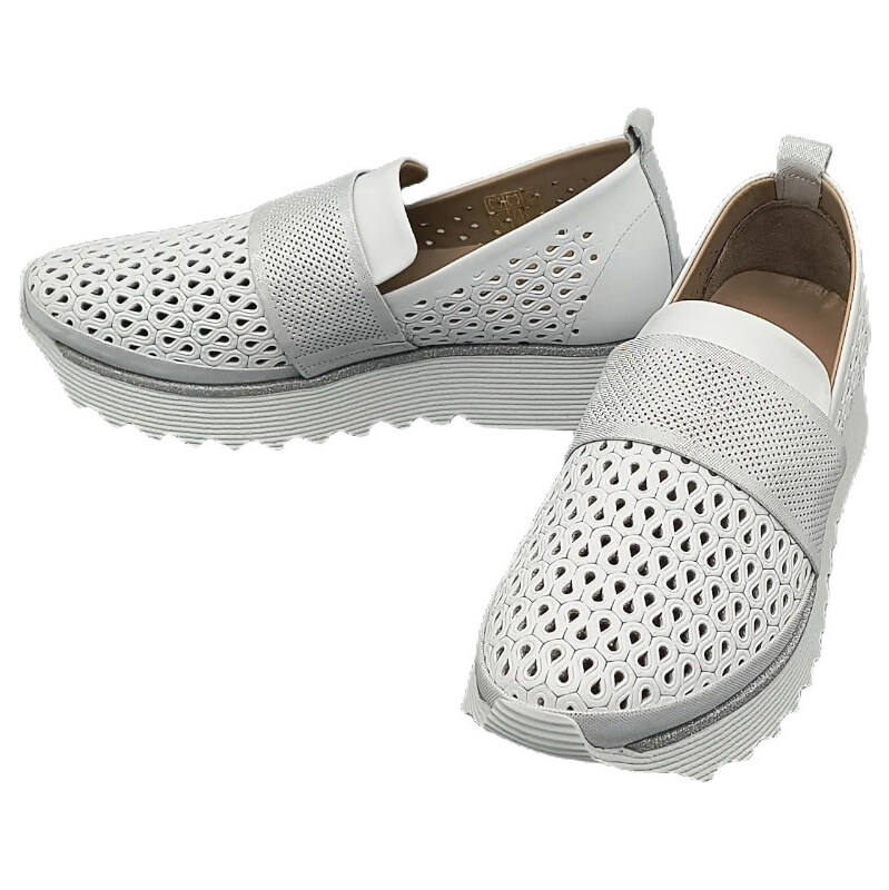 IBERIUS Dámské kožené mokasíny Guero P015-108 bílá/stříbrná 114456375