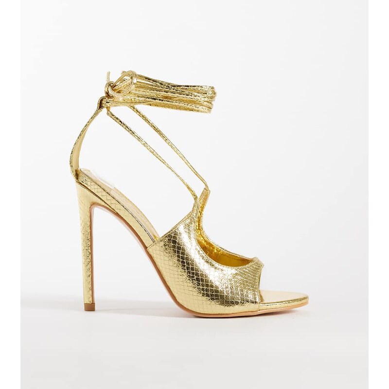 Public Desire Wide Fit Kaida strappy heeled sandals in gold