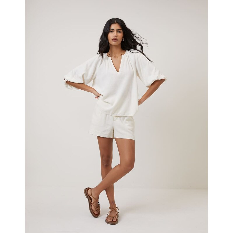 Nobodys Child Belle v-neck linen blend blouse co-ord in cream-White 114733711