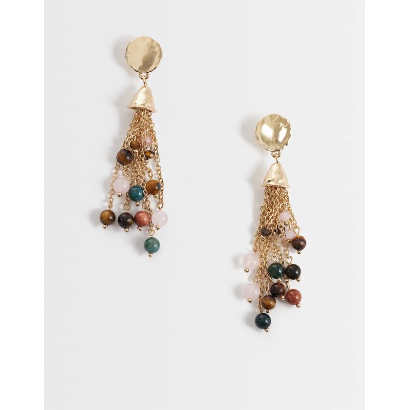 Reclaimed Vintage tassel earrings in gold with multi semi