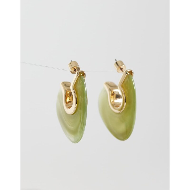 ASOS DESIGN half hoop earrings with green resin design in gold