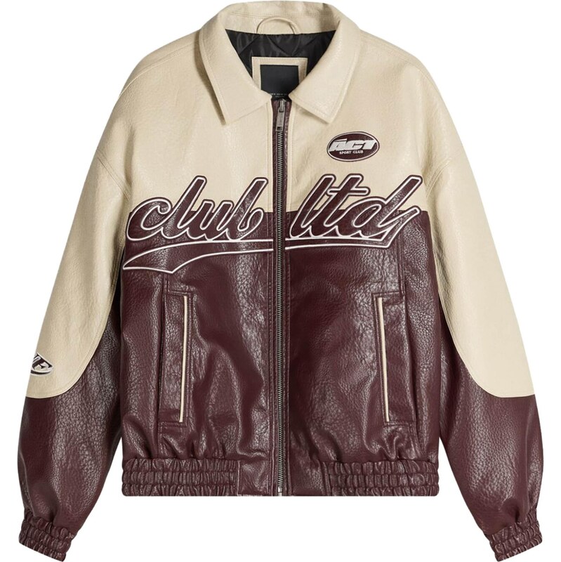 Bershka Přechodná bunda krémová / burgundská červeň