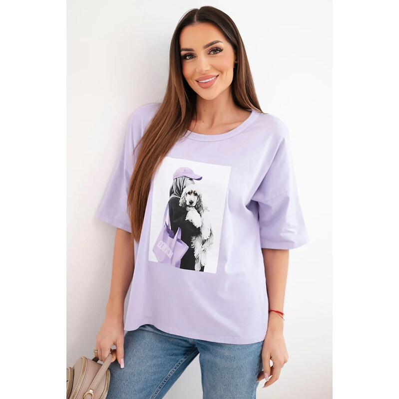 K-Fashion Dámská bavlněná oversize halenka s krátkým rukávem a módním 114463092