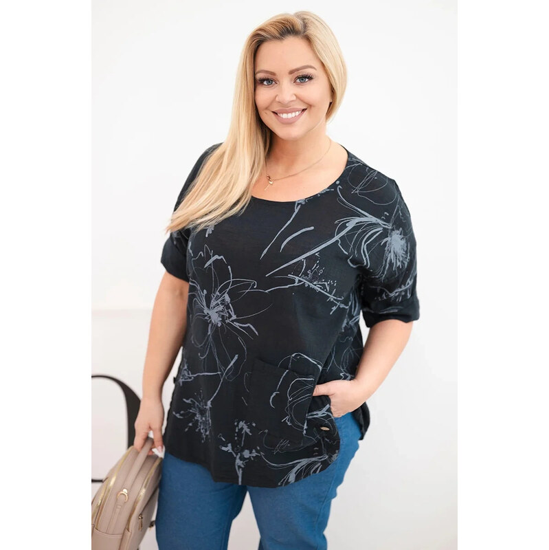 K-Fashion Dámská bavlněná halenka Plus Size s krátkým rukávem a