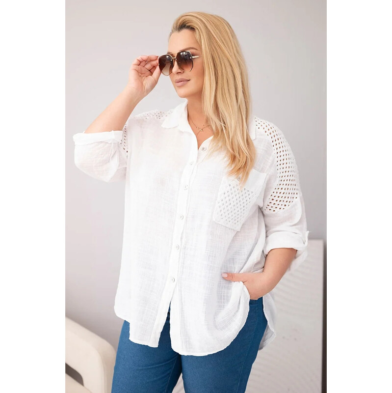 K-Fashion Dámská bavlněná košile Plus Size s límečkem a