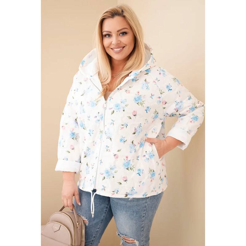 K-Fashion Dámská jarní bunda Plus Size s drobným květinovým