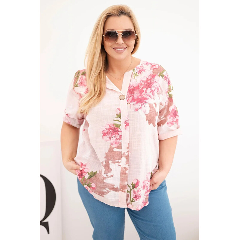 K-Fashion Dámská bavlněná halenka Plus Size s výstřihem do V a