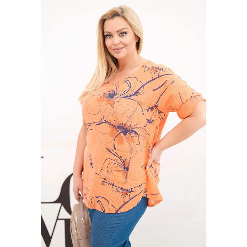 K-Fashion Dámská bavlněná halenka Plus Size s krátkým rukávem a
