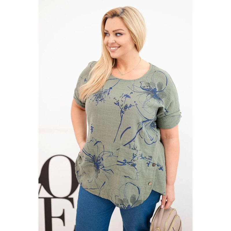 K-Fashion Dámská bavlněná halenka Plus Size s krátkým rukávem a