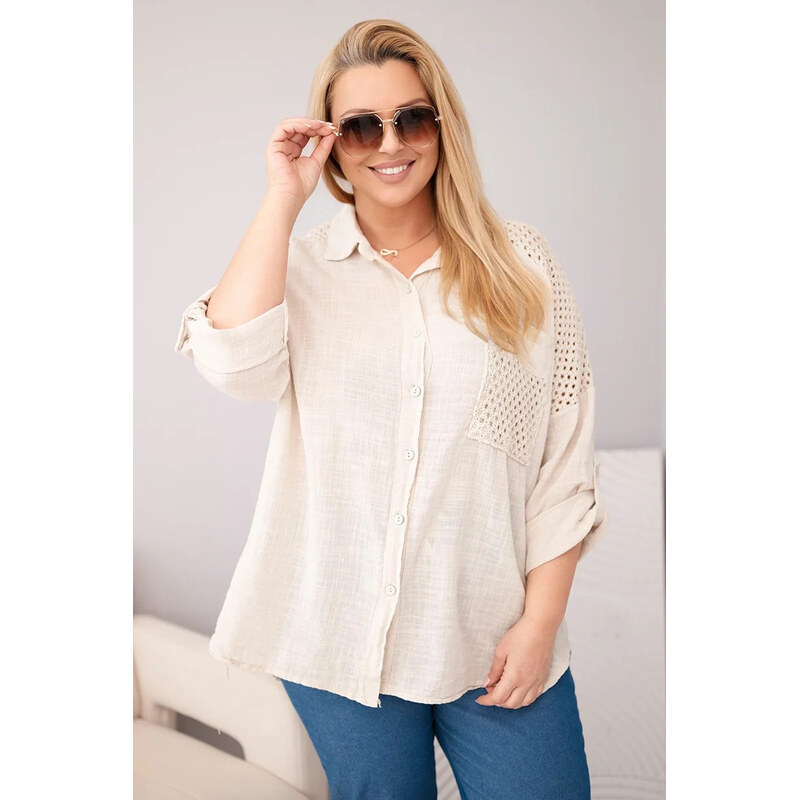 K-Fashion Dámská bavlněná košile Plus Size s límečkem a