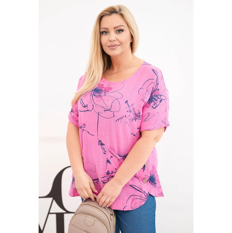 K-Fashion Dámská bavlněná halenka Plus Size s krátkým rukávem a