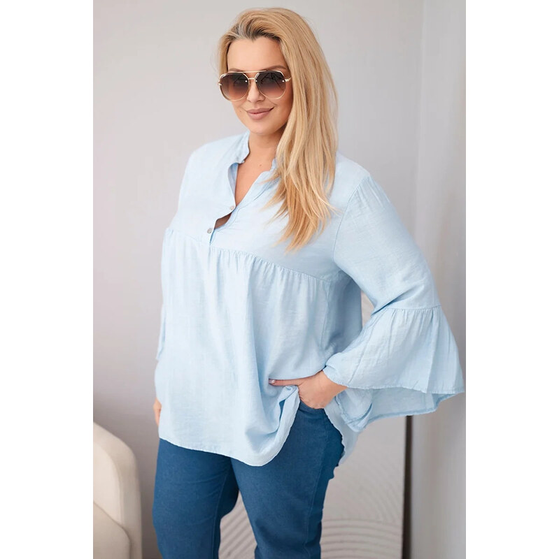 K-Fashion Dámská viskózová halenka Plus Size s volánovým rukávem