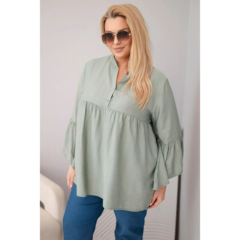 K-Fashion Dámská viskózová halenka Plus Size s volánovým rukávem
