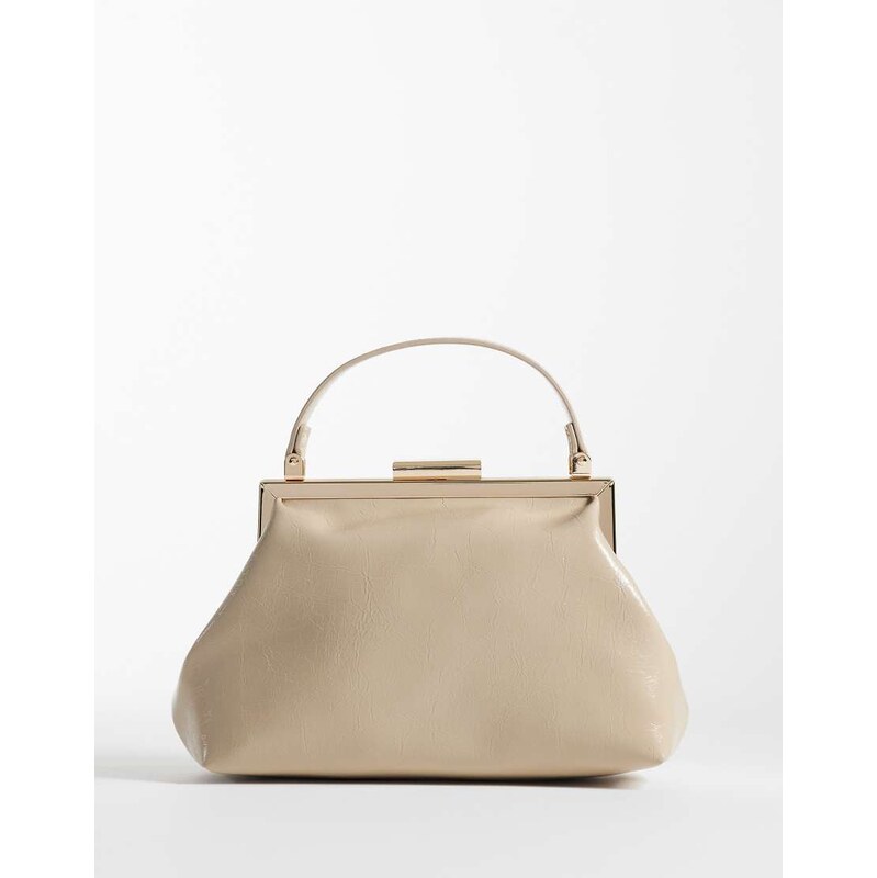 ASOS DESIGN textured frame mini clutch bag in stone-Neutral 114543949