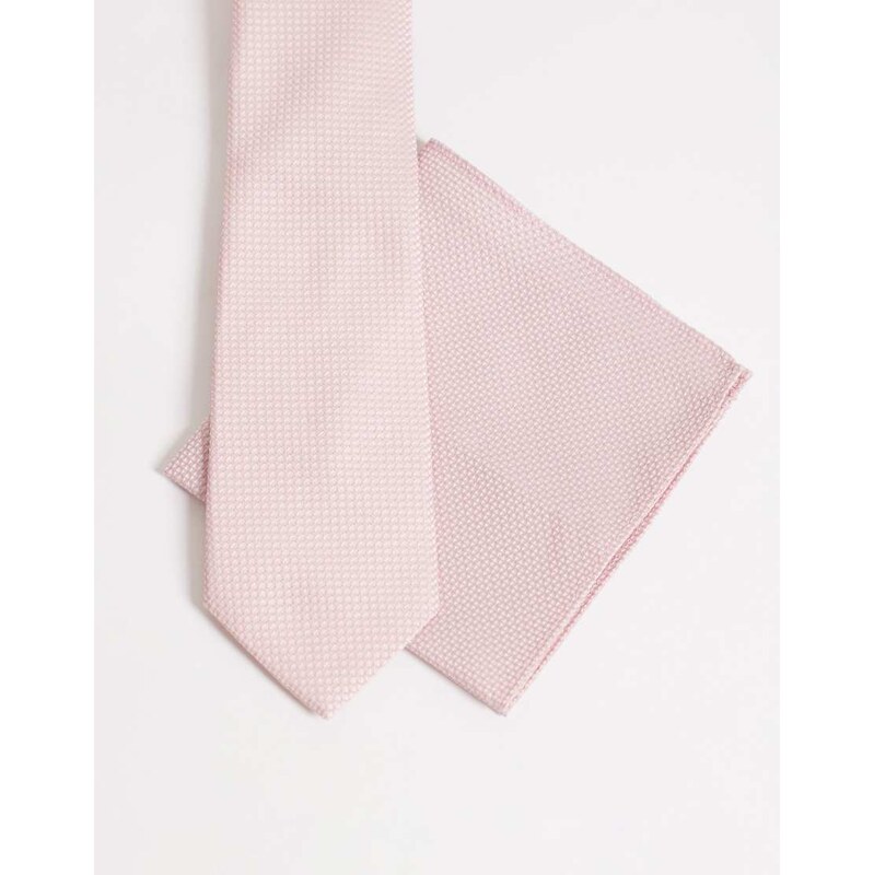 ASOS DESIGN textured tie and pocket square in pink