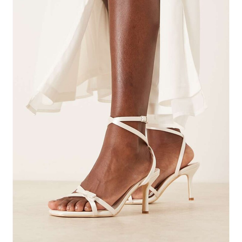Be Mine Wide Fit Bridal Honora heeled sandals with bows in ivory satin 114751099