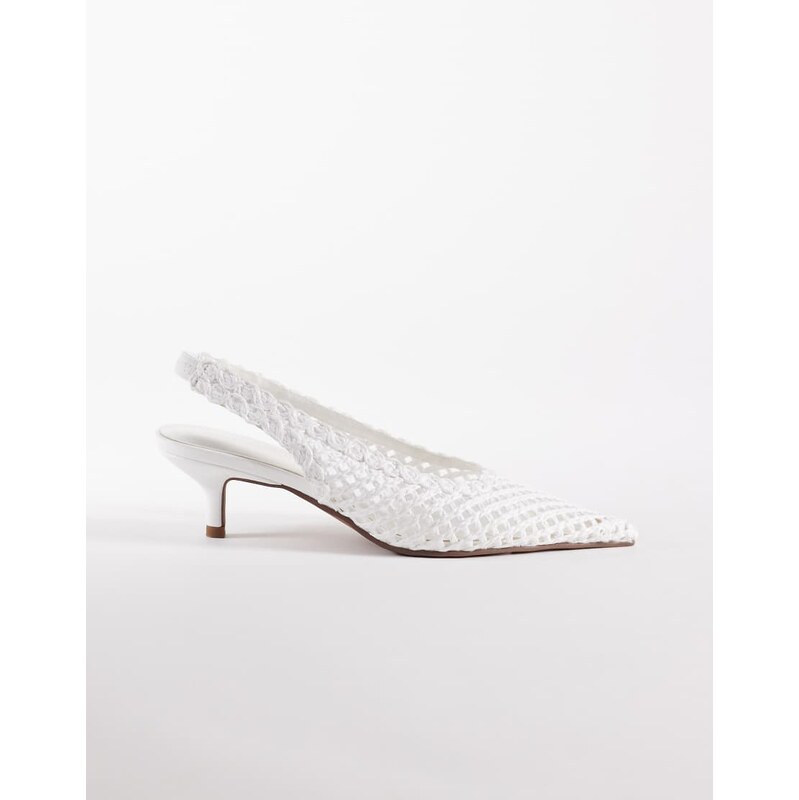 ASOS DESIGN Star weave slingback mid heel shoes in off white