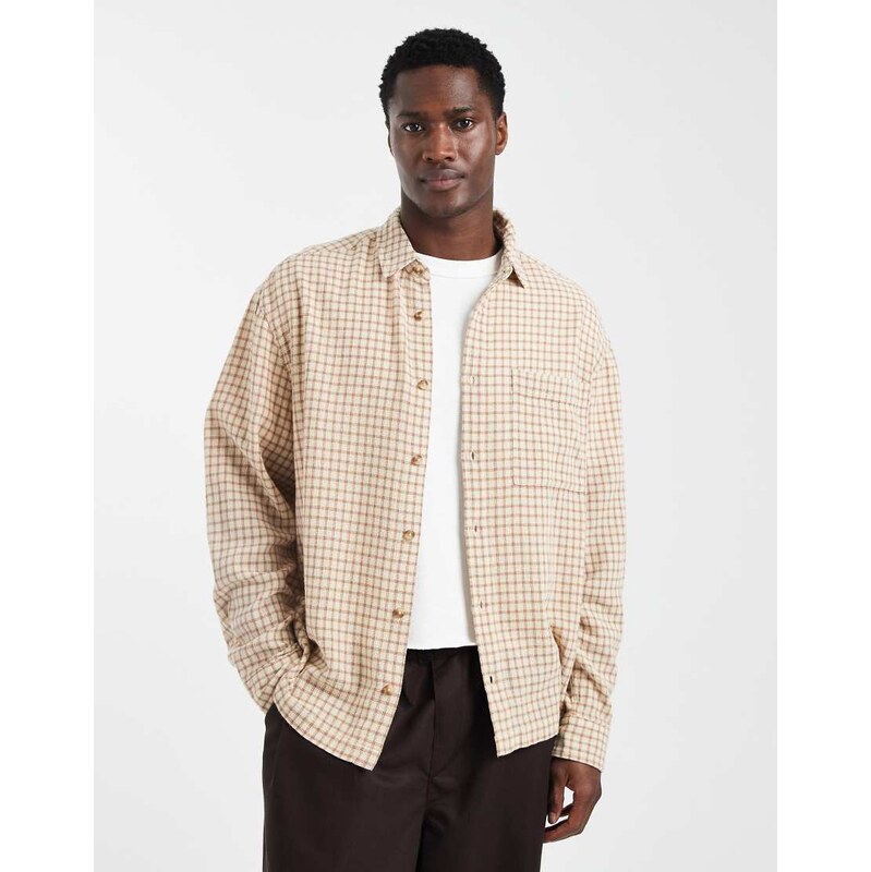 ASOS DESIGN oversized check shirt in brown