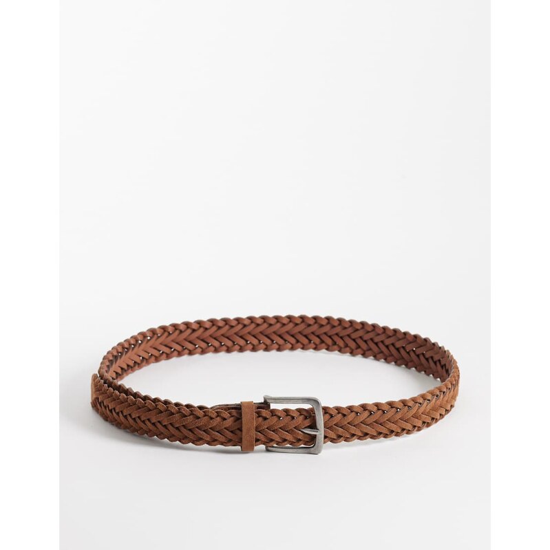 ASOS DESIGN real suede braided belt with silver buckle in tan