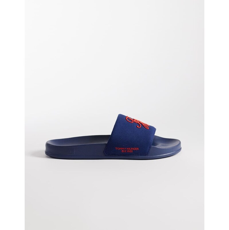 Tommy Hilfiger embroidered pool slider in blue-Navy