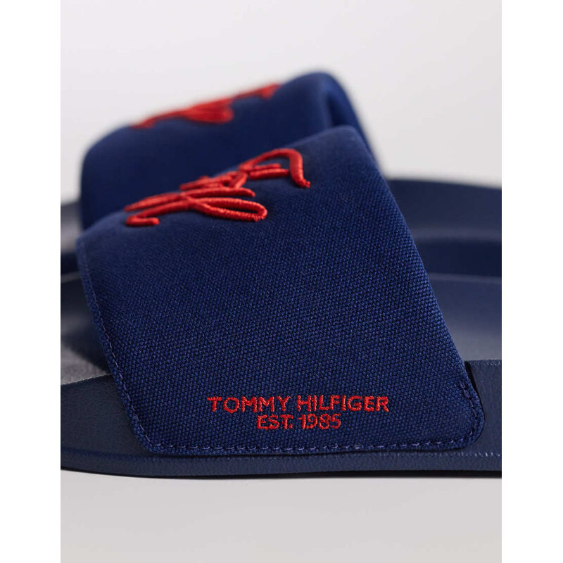 Tommy Hilfiger embroidered pool slider in blue-Navy