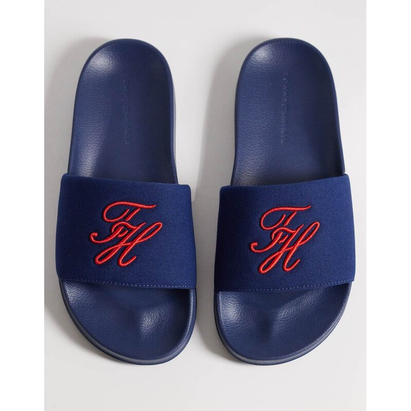 Tommy Hilfiger embroidered pool slider in blue-Navy