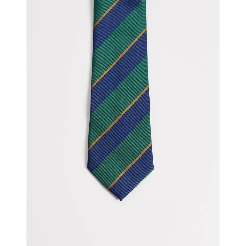ASOS DESIGN stripe rugby tie in green and blue
