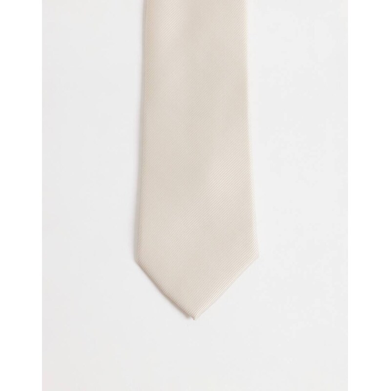 ASOS DESIGN textured satin tie in cream-White