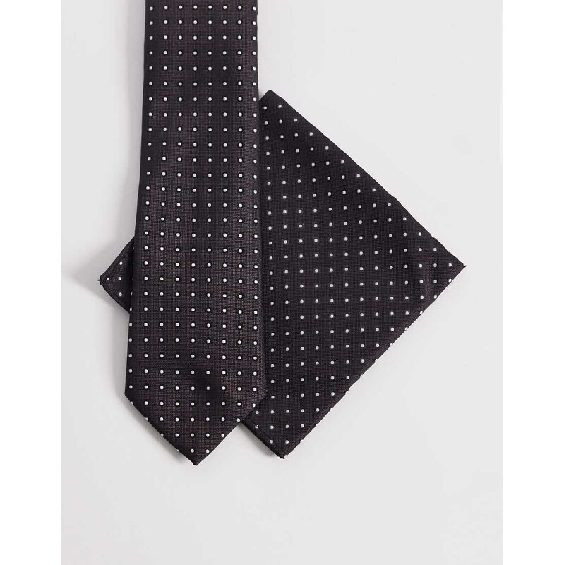 ASOS DESIGN polka dot tie and pocket square in brown