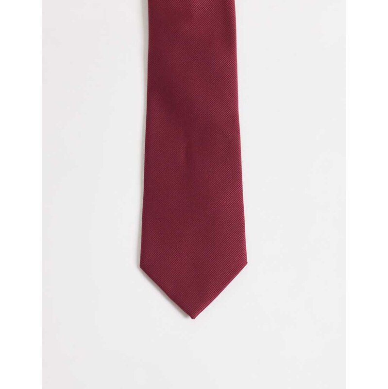 ASOS DESIGN textured satin tie in burgundy red