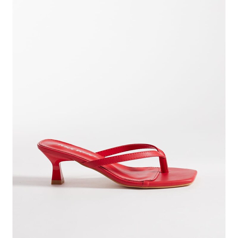Public Desire Wide Fit Everlast kitten heel toe thong sandals in red 114699045