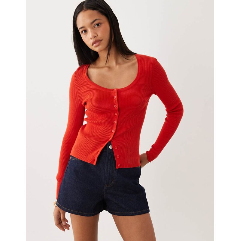 ASOS DESIGN cotton blend wide scoop cardigan in red - RED 115518541