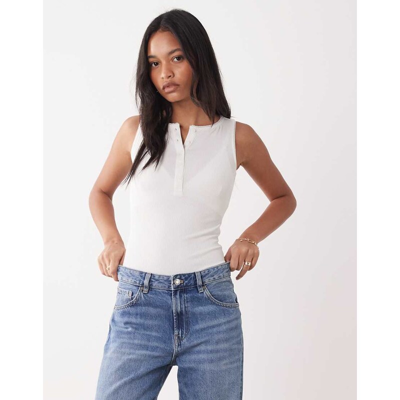 Miss Selfridge button through sleeveless bodysuit in white 115521730