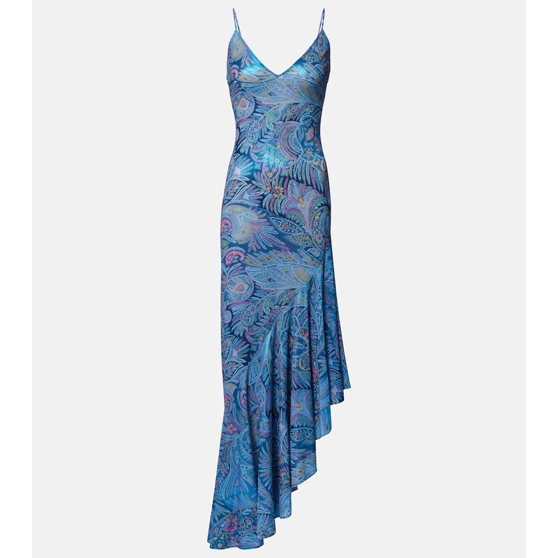 Etro Paisley asymmetric ruffled midi dress