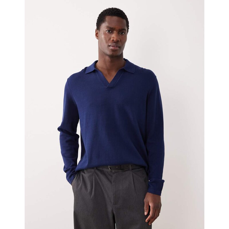 ASOS DESIGN relaxed knitted notch neck polo in navy