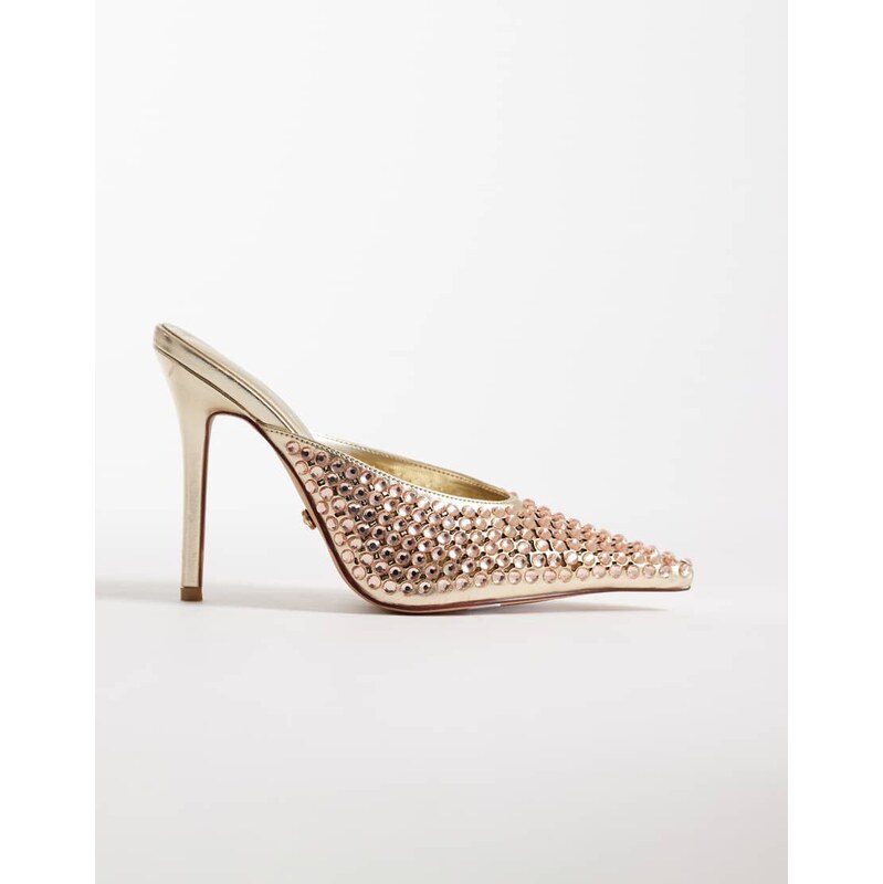 Azalea Wang Abrielle heeled mules in gold 114703961