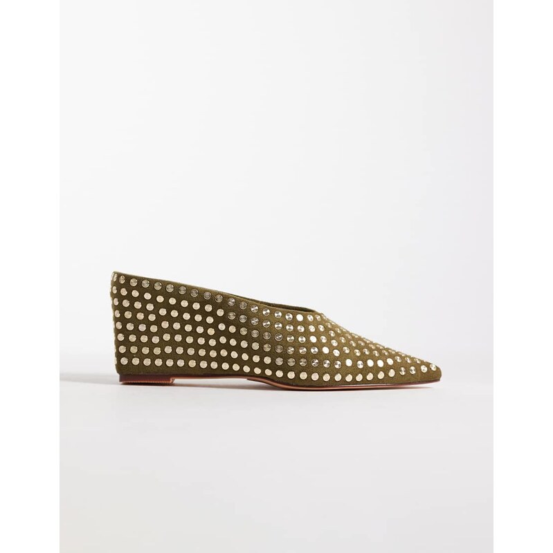 Azalea Wang Neiza wedge mules with studs in olive-Green 114708709