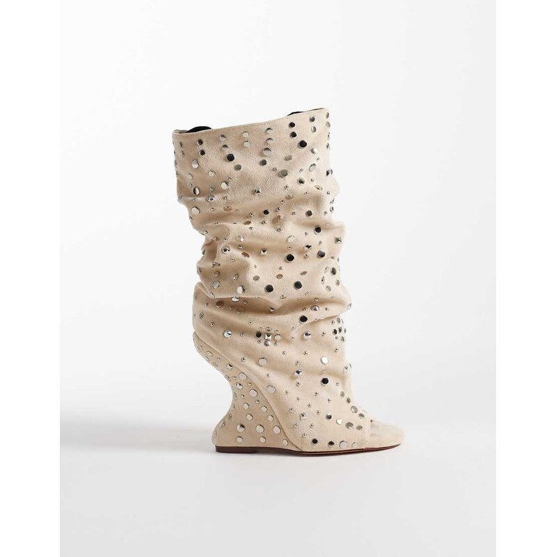 Azalea Wang Naomani embellished sandal boot in beige-Neutral 114876614