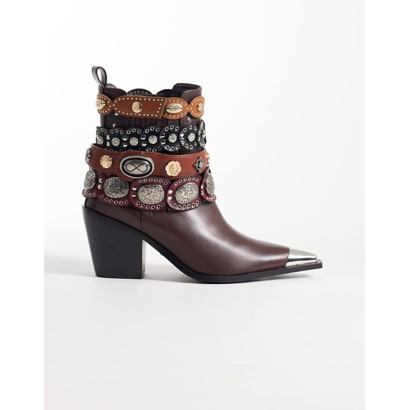 Azalea Wang Dusan embellished belt ankle western mid ankle boot in 114703970