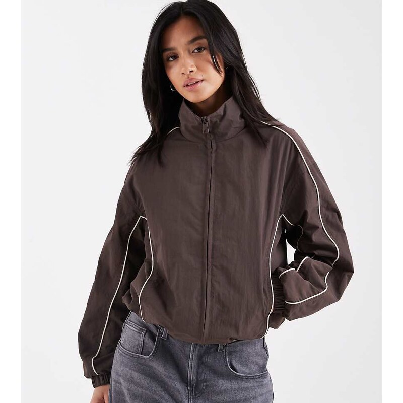 ASOS Petite ASOS DESIGN Petite oversized track jacket in brown with 114698933