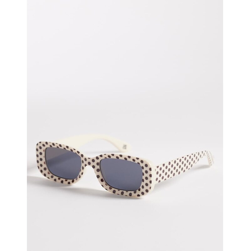 Reclaimed Vintage square sunglasses in cream and brown polka dot