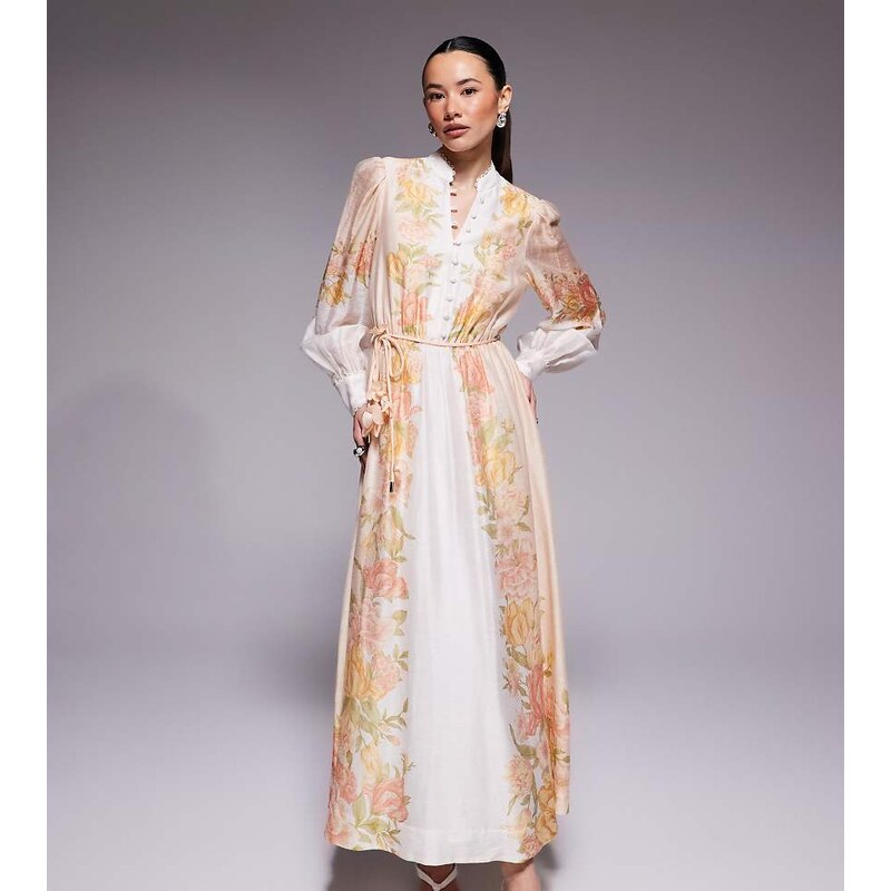 Forever New Petite placement print maxi shirt dress in peach