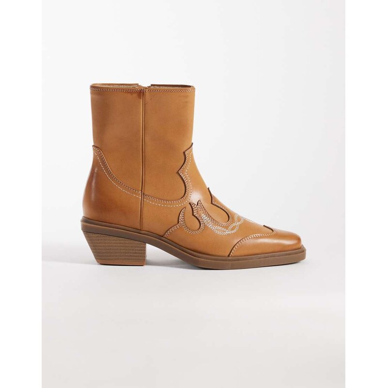 ASOS DESIGN western boot with cuban heel in tan-Brown