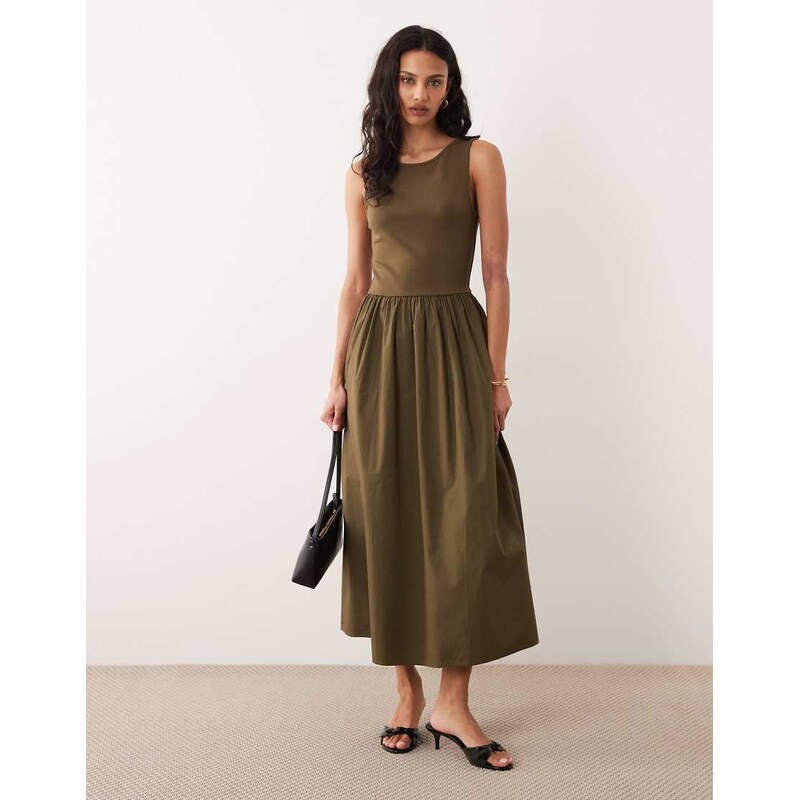 Nobodys Child Vera gathered waist sleeveless midi dress in khaki